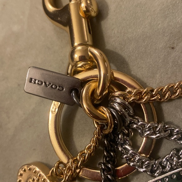 COACH Gold Silver Tone Sparkle Monogram Bag Charm Keychain - Picture 4 of 5